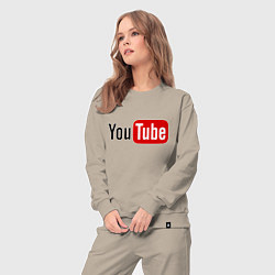 Костюм хлопковый женский You tube logo, цвет: миндальный — фото 2