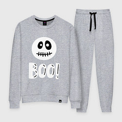 Костюм хлопковый женский Страшный белый смайлик: Буу!, цвет: меланж