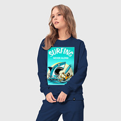 Костюм хлопковый женский Surfing never alone - shark and surfer, цвет: тёмно-синий — фото 2