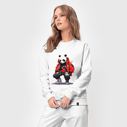 Костюм хлопковый женский Модная панда в красной куртке, цвет: белый — фото 2
