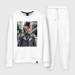 Костюм хлопковый женский Леопард панк музыкант - нейросеть, цвет: белый