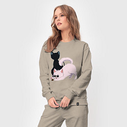 Костюм хлопковый женский Магическая битва Сатору Годзё Сугуру Гэто коты, цвет: миндальный — фото 2