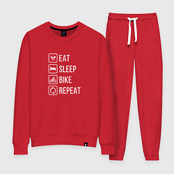 Костюм хлопковый женский Eat sleep bike repeat, цвет: красный