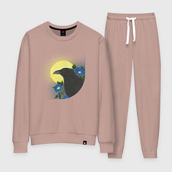 Костюм хлопковый женский Чёрный ворон на ветке под луной, цвет: пыльно-розовый