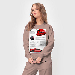 Костюм хлопковый женский Honda nsx, цвет: пыльно-розовый — фото 2