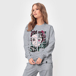 Костюм хлопковый женский Тандзиро иероглифы Клинок рассекающий демонов, цвет: меланж — фото 2