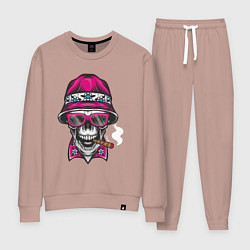 Костюм хлопковый женский Череп в панаме, цвет: пыльно-розовый