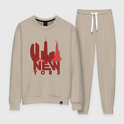 Костюм хлопковый женский New York red, цвет: миндальный