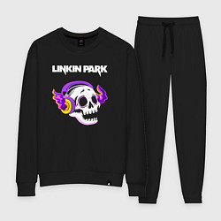Костюм хлопковый женский Linkin Park - неоновый череп, цвет: черный