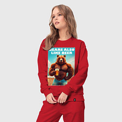 Костюм хлопковый женский Медведи тоже любят пиво - нейроарт, цвет: красный — фото 2