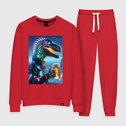 Костюм хлопковый женский Крутой неоновый пивозавр в мегаполисе - киберпанк, цвет: красный