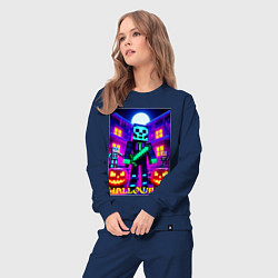 Костюм хлопковый женский Halloween and Minecraft - neon collaboration, цвет: тёмно-синий — фото 2