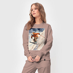 Костюм хлопковый женский Горные лыжи спортсмен, цвет: пыльно-розовый — фото 2