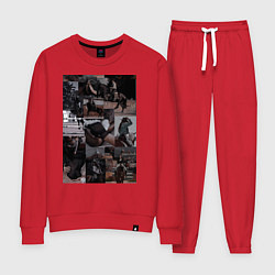 Костюм хлопковый женский Конный спорт коллаж, цвет: красный