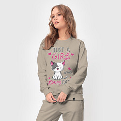 Костюм хлопковый женский Just a girl who loves cats, цвет: миндальный — фото 2