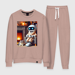 Женский костюм Робот у камина с котом и чашкой кофе - нейроарт