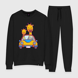 Костюм хлопковый женский Жирафы в автомобиле, цвет: черный