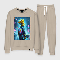 Костюм хлопковый женский Чувак Барт Симпсон со скейтбордом под дождём - ней, цвет: миндальный