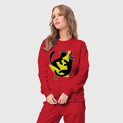 Костюм хлопковый женский Черные коты на елке, цвет: красный — фото 2