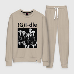 Костюм хлопковый женский G I-dle группа в стиле империи, цвет: миндальный