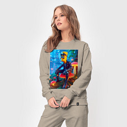 Костюм хлопковый женский Барт Симпсон сидит на сказочном грибе - нейроарт ф, цвет: миндальный — фото 2