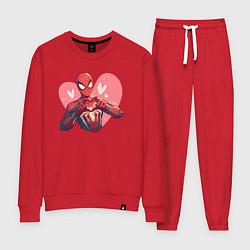 Костюм хлопковый женский Человек-паук в сердце, цвет: красный