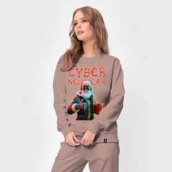 Костюм хлопковый женский Santa with gift - cyberpunk, цвет: пыльно-розовый — фото 2