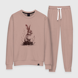 Костюм хлопковый женский Кролик на пеньке, цвет: пыльно-розовый