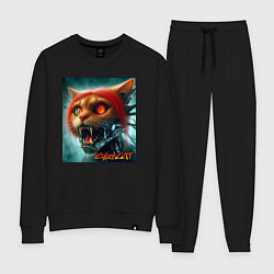 Костюм хлопковый женский Super cyber red cat - ai art fantasy, цвет: черный