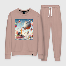 Костюм хлопковый женский Чаепитие крылатого слона - психоделика, цвет: пыльно-розовый