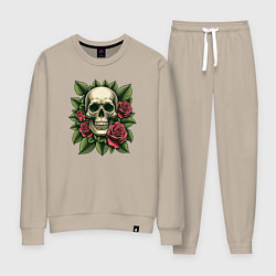 Женский костюм Череп в зеленых листьях и красных розах