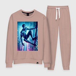 Женский костюм Чувак-паук висит на стене небоскрёба