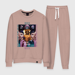 Женский костюм Игра в кальмара на фоне кукол роботов