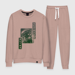 Костюм хлопковый женский Иллюстрация ксеноморфа, цвет: пыльно-розовый