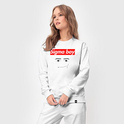 Костюм хлопковый женский Sigma boy roblox face - gaming meme collab, цвет: белый — фото 2