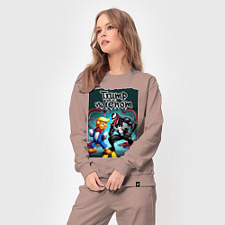 Костюм хлопковый женский Веном против Дональда Трампа - нейроарт, цвет: пыльно-розовый — фото 2