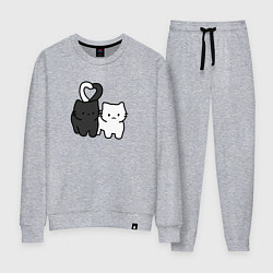 Костюм хлопковый женский Влюбленные котики - черный и белый, цвет: меланж
