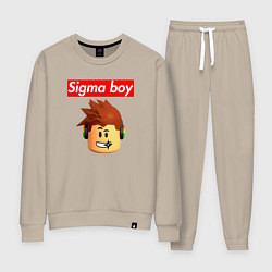 Костюм хлопковый женский Sigma boy roblox head - мем Роблокс Сигма бой, цвет: миндальный