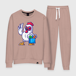 Костюм хлопковый женский Петушок с продуктами, цвет: пыльно-розовый