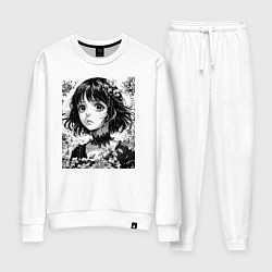 Женский костюм Аниме девушка портрет черно-белый