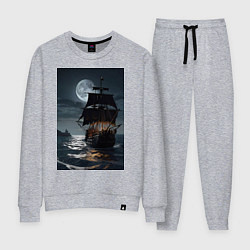 Костюм хлопковый женский Пиратский корабль в шторм, цвет: меланж