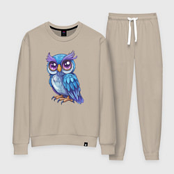 Костюм хлопковый женский Сова с фиолетовыми глазами, цвет: миндальный