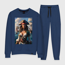 Костюм хлопковый женский Пиратка на фона флотилии кораблей, цвет: тёмно-синий