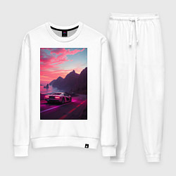 Костюм хлопковый женский Суперкар едет к океану, цвет: белый