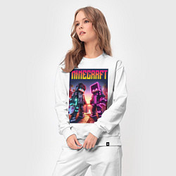 Костюм хлопковый женский Minecraft - neon fantasy ai art, цвет: белый — фото 2