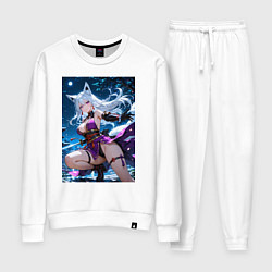 Костюм хлопковый женский Лисица с катаной на фоне Луны, цвет: белый