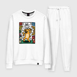 Костюм хлопковый женский Собака в стиле комикса танцует, цвет: белый
