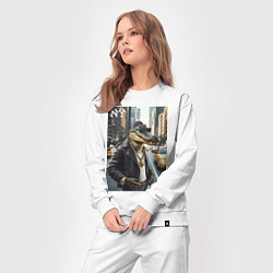 Костюм хлопковый женский Крутой аллигатор в Нью-Йорке - нейроарт, цвет: белый — фото 2