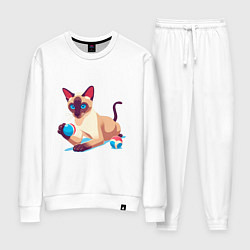 Костюм хлопковый женский Игривый сиамский котик, цвет: белый
