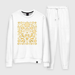 Костюм хлопковый женский Обережный узор позолота - птицы счастья, цвет: белый